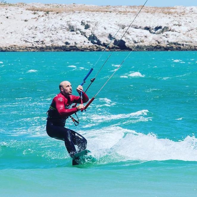Kitesurfing at sunset